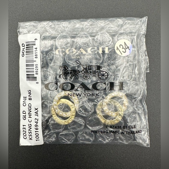 Coach Gold Interlocking C Earrings Crystal Pearl Accents - Picture 5 of 5